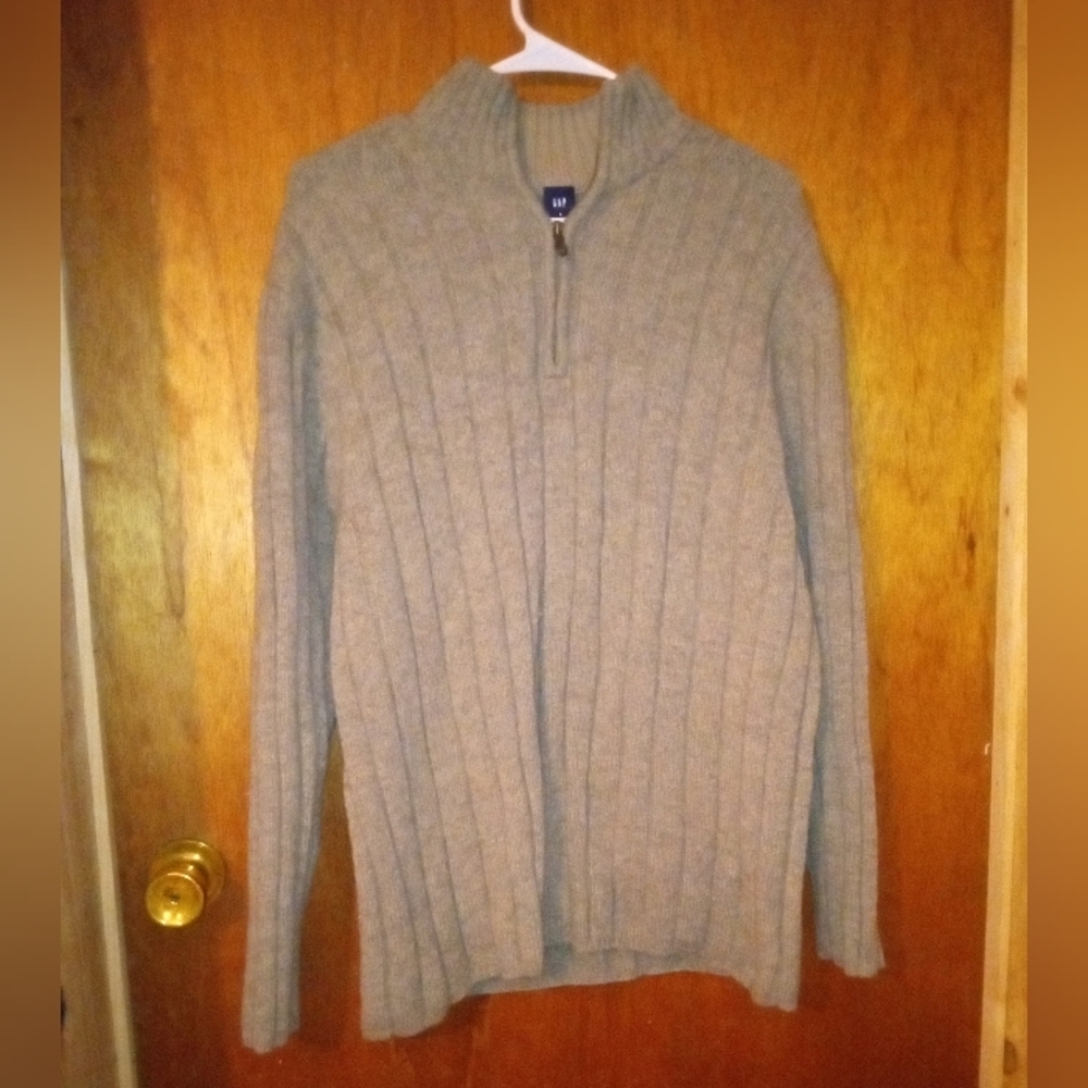 The Gap Men's 1/4 Zip Tan Ribbed Wool Pullover Sweater